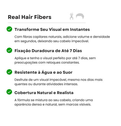 Real Hair Fibers - Transforme seu visual em minutos! (1 Spray Fixador + Aplicador Grátis)